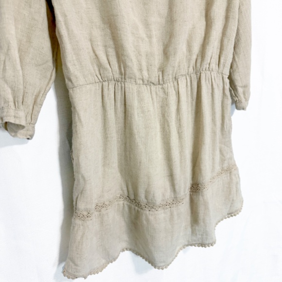 Anine Bing Neutral Beige Linen Eyelet Lace Trim Tunic Mini dress Size XS - Picture 7 of 9